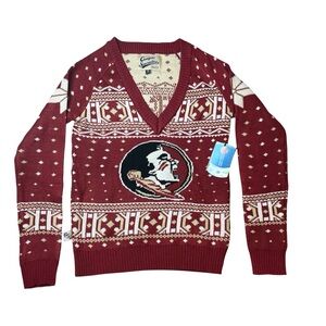 FSU Women’s V-neck Pullover Holiday Sweater Size S NWT